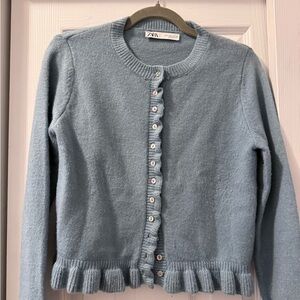 Zara Soft Blue Ruffled Cardigan
